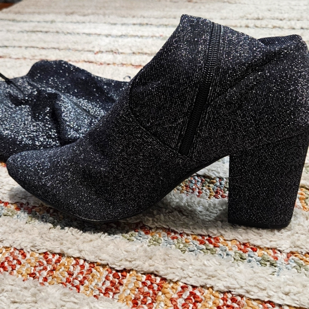 Sequin black wide calf long boot.
